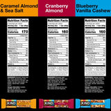 KIND Healthy Snacks Bars Variety Pack, Gluten Free, High Fiber Snacks, Blueberry Vanilla Cashew, Caramel Almond & Sea Salt, Cranberry Almond, 5-6g