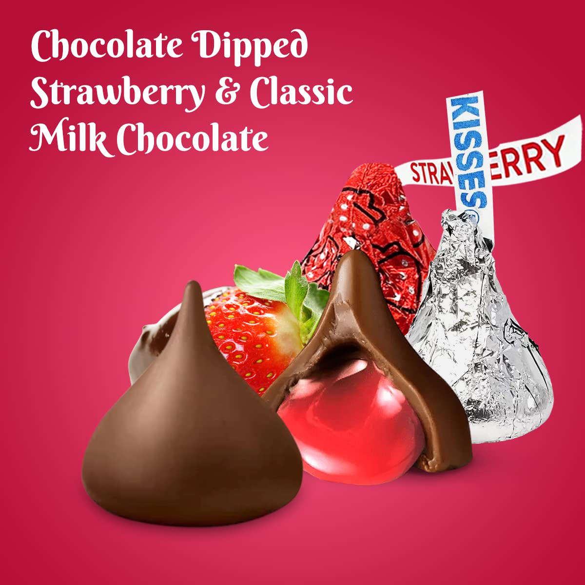 Candykrave Hershey'es Kisses Dipped Strawberry & Silver Chocolate Candy- 2lb (200 pcs) - Bulk Pack of Chocolate Covered Individually wrapped Bulk