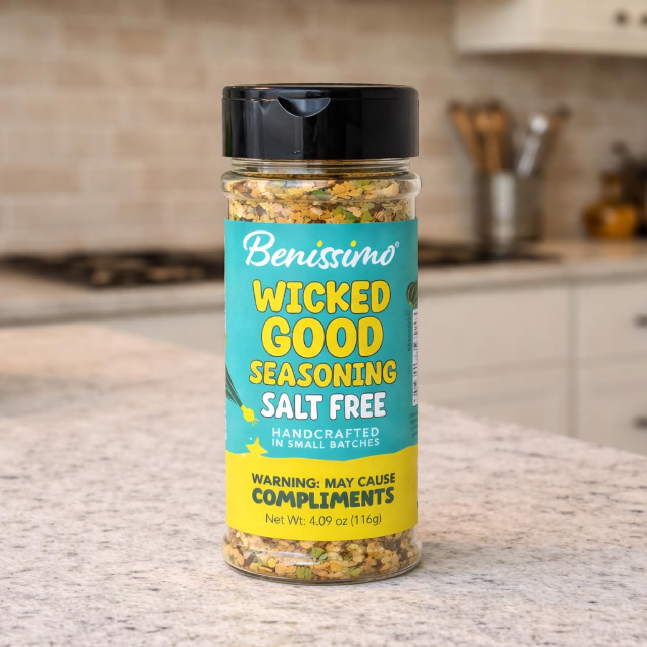 Benissimo Salt Free All Purpose Seasoning, Flake & Granule Blend for Meats, Poultry, Seafood, Vegetables, Potatoes & Everyday Cooking with Pet Shaker