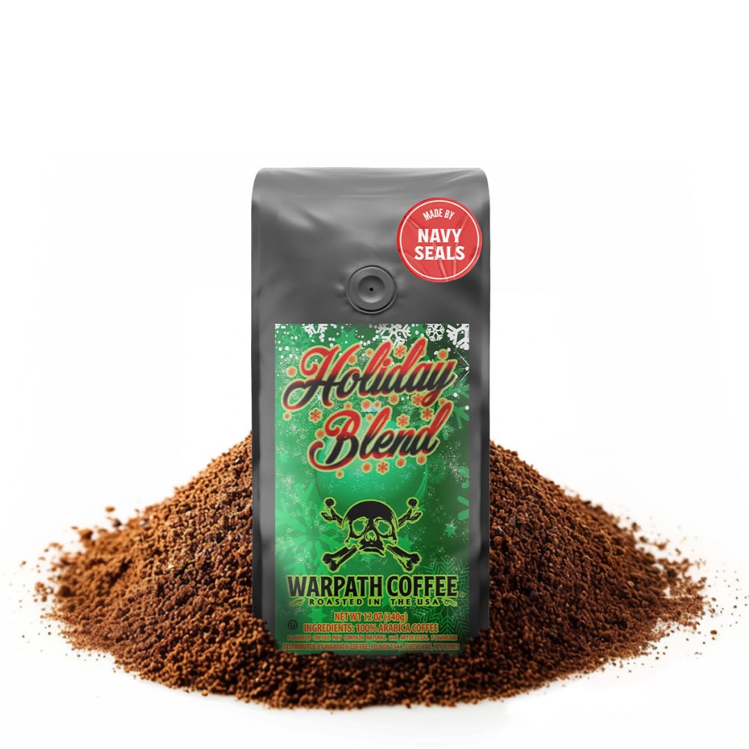 Warpath Coffee Light Roast Ground Coffee, Holiday Blend, High Caffeine, Extra Strong Roasted 100% Arabica Ground Holiday Blend Coffee, Rich Aroma