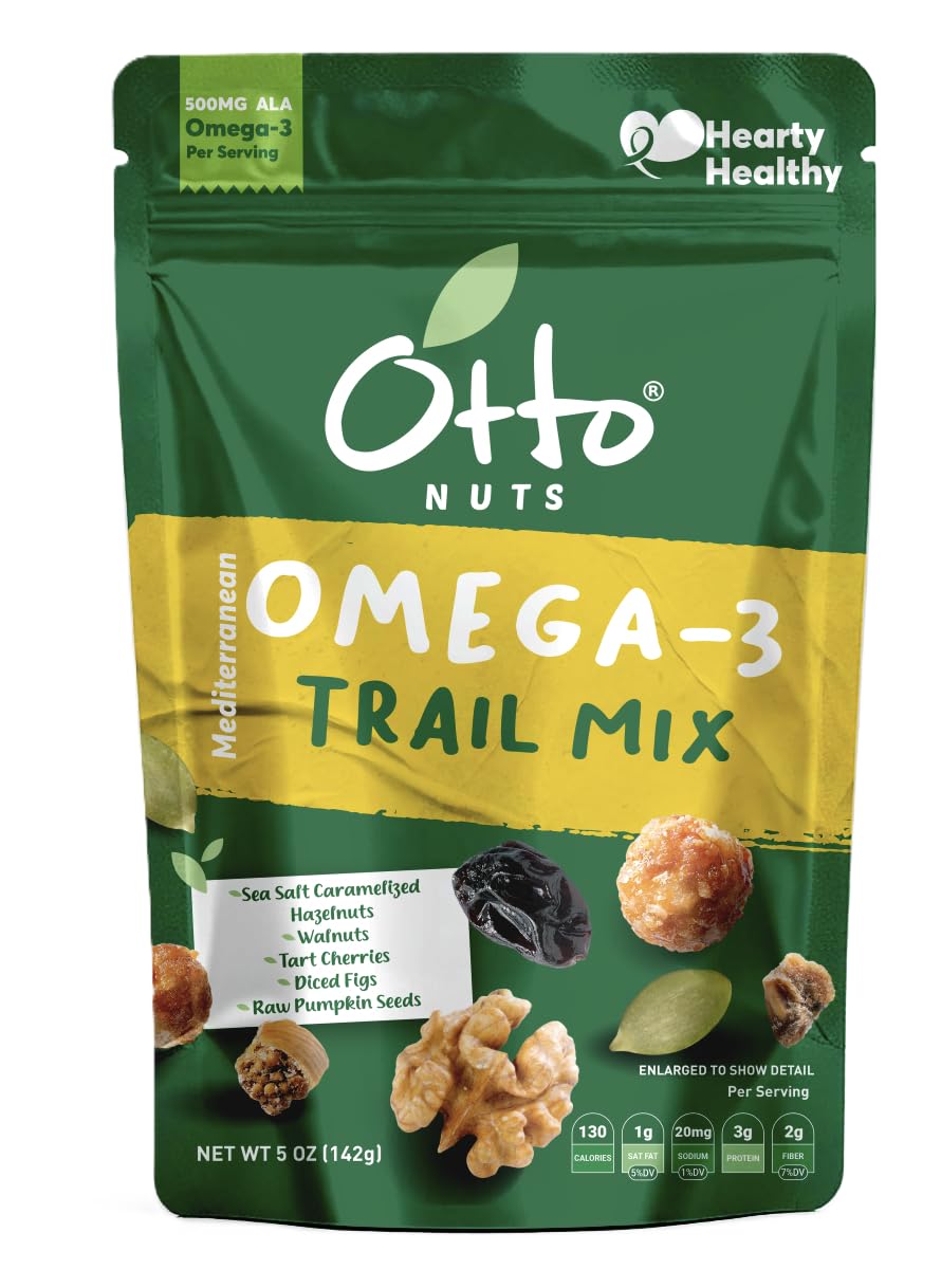Otto Nuts - Mediterranean Omega-3 Trail Mix, NON-GMO Heart Healthy Dried Fruits & Nuts | 5 OZ with Resealable Bag