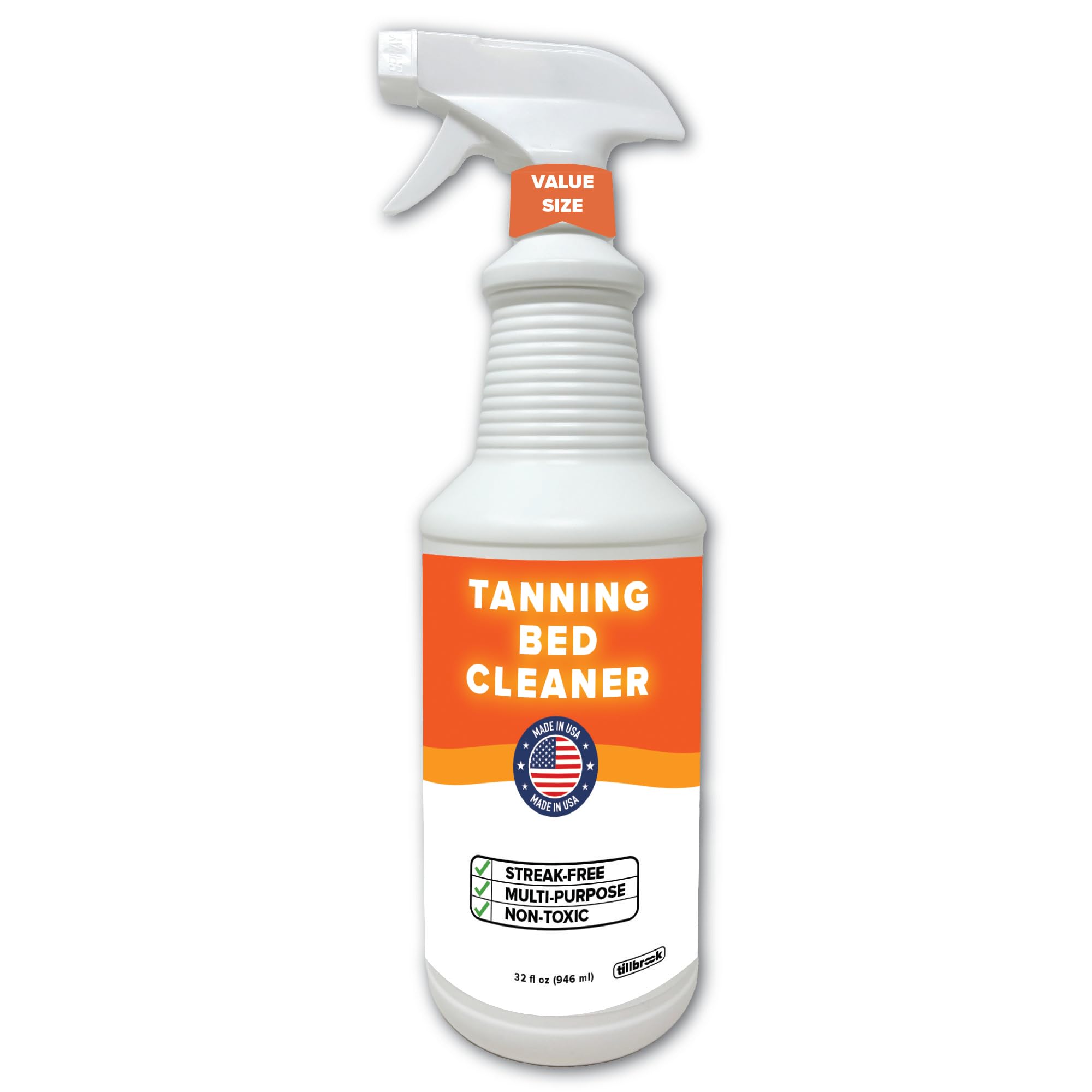 Tillbrook 32 oz Tanning Bed Cleaner Streak-Free, Universal Cleaning Spray for Non-Porous Surfaces and Acrylic - Covers 500 sq ft - Safe & Non-Toxic
