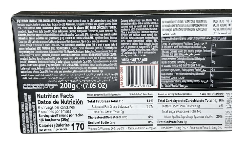 Delaviuda Turron Praline Tres Chocolates 7 oz Product of Spain