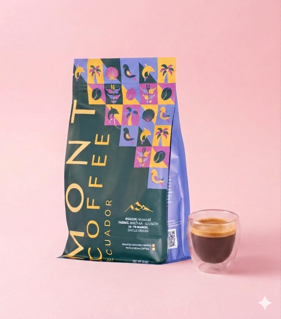 Mont Coffee Ecuador Single Origin Manabí - 100% Arabica Specialty Ground Coffee, Bolivar-Ilusion Farm, Pacific Coast Micro-Climate, Medium-Dark Roast