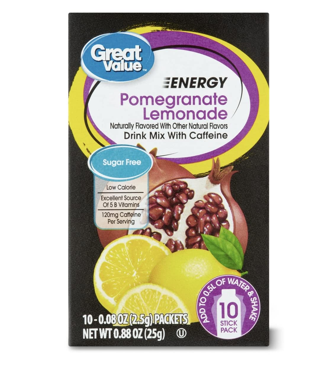 Great Value Sugar Free, Low Calorie ENERGY Pomegranate Lemonade Drink Mix