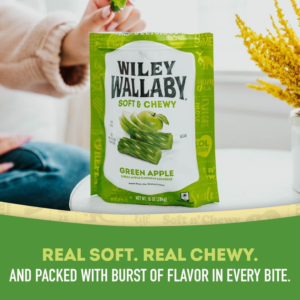 Wiley Wallaby Licorice 24 Ounce Classic Gourmet Soft & Chewy Australian Green Apple Licorice Candy Twists, 1 Pack