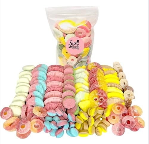 Susa Candy Swedish Candy (.5 lbs) Sweet and Sour Mix - Ovals & Skulls, Melon Booms, Ring, Fizzy Balls, Cola Pacifiers, Hand Packed in Sweden