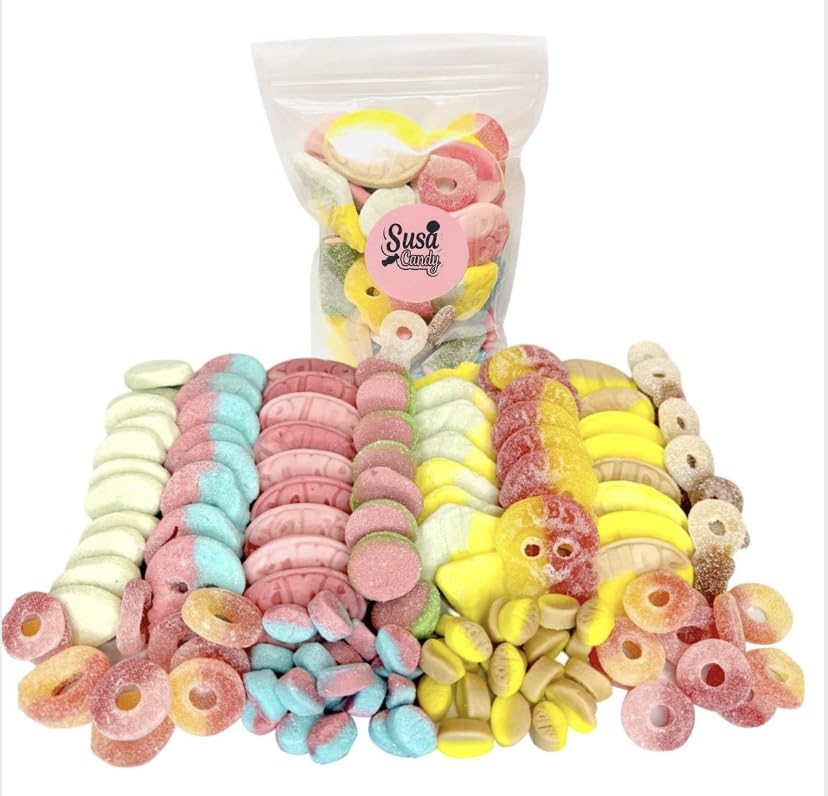 Susa Candy Swedish Candy (.5 lbs) Sweet and Sour Mix - Ovals & Skulls, Melon Booms, Ring, Fizzy Balls, Cola Pacifiers, Hand Packed in Sweden