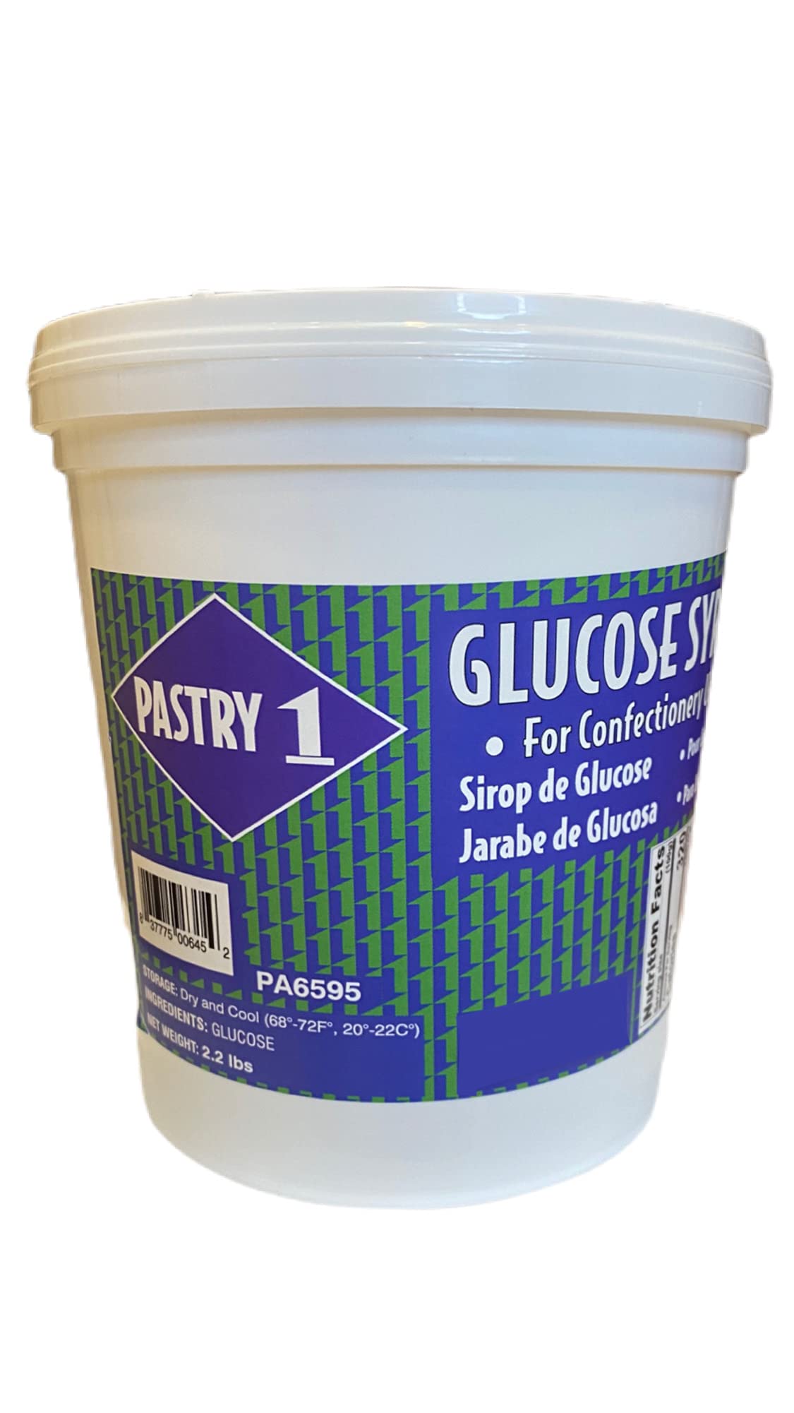 Pastry 1 Glucose Syrup 2.2lb. DE(dextrose equivalent) Rating Of 45-49. GMO Free, Trans Fat Free Liquid Glucose In A Resealable Plastic Pail. Glucose