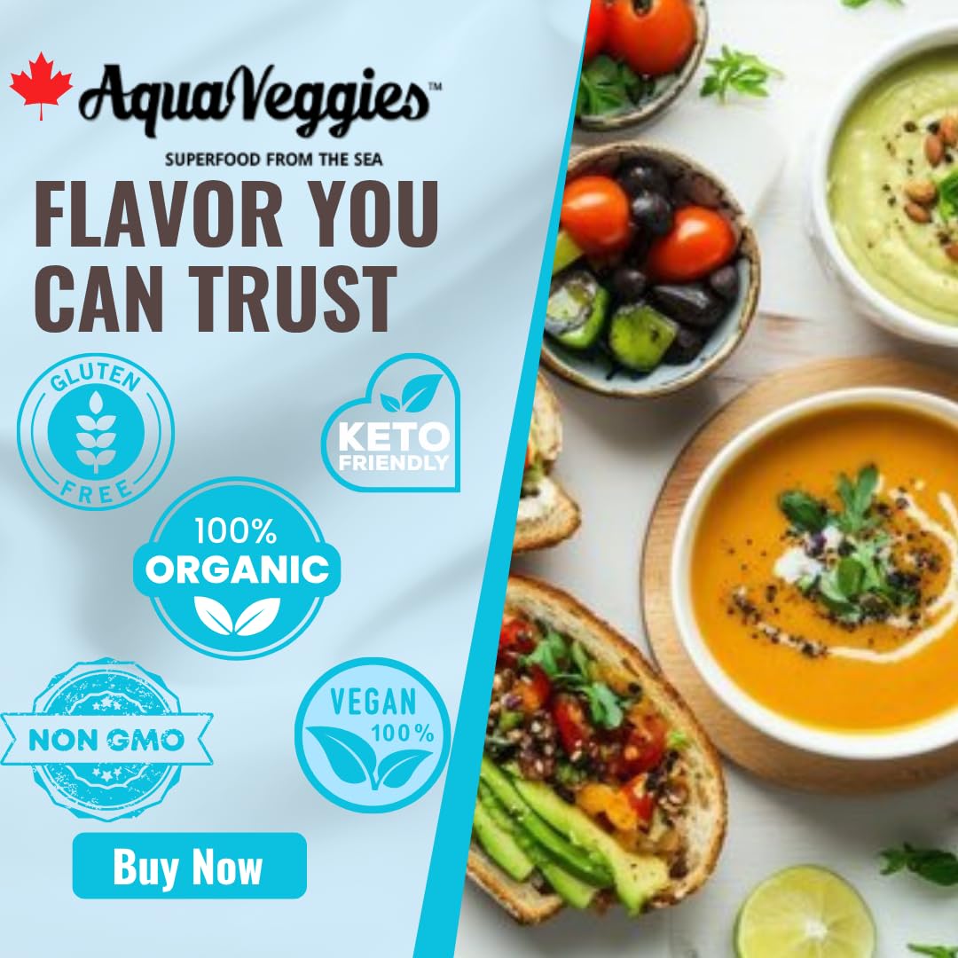 Aqua Veggies Organic Atlantic Dulse Flakes Sea Vegetable, Wild-Harvested, Sun-Dried Superfood Seaweed Snacks| Rich in Iodine, B12, Iron, Calcium