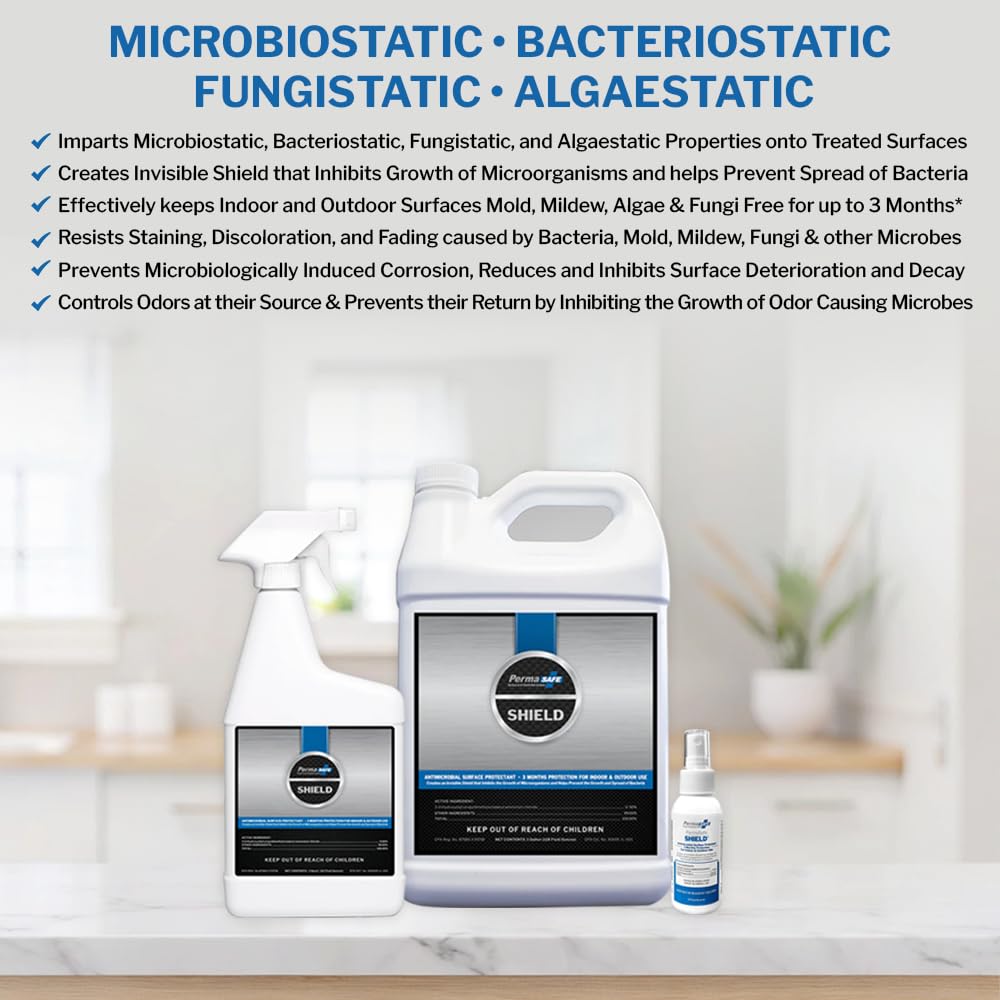 PermaSafe SHIELD 90-Day Antimicrobial Surface Protectant Spray | Long-Lasting, Multi-Surface Protection Against Growth & Spread of Bacteria, Mold