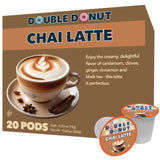 Double Donut Coffee Chai Latte Pods - Spiced & Creamy Chai Tea Latte - Notes of Cinnamon, Cardamom, Cloves & Ginger, Compatible with Keurig Brewers