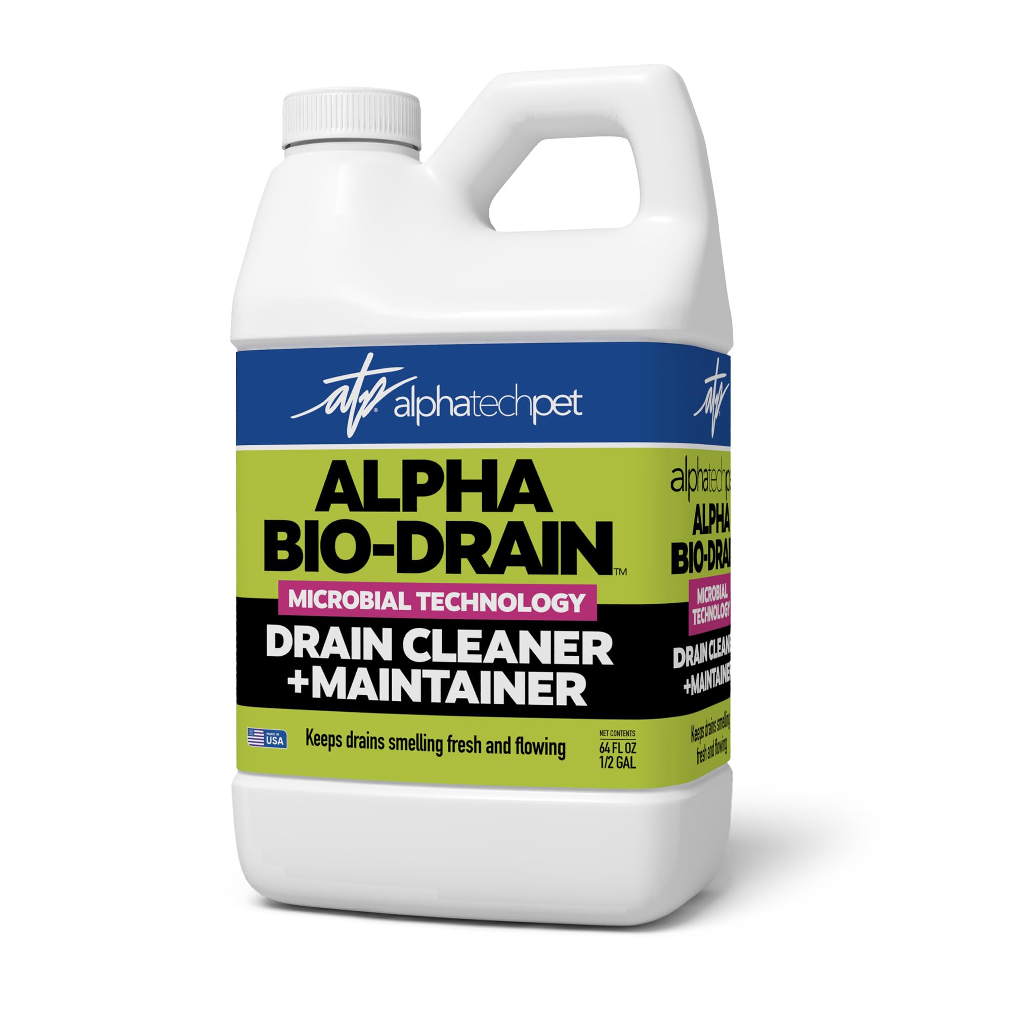 ALPHA BIO-DRAIN - Enzyme-Based Maintenance to Help Prevent Clogs and Reduce Odors from Pet Waste, Grease, Hair in Drains and Septic Systems - ½ Gallon