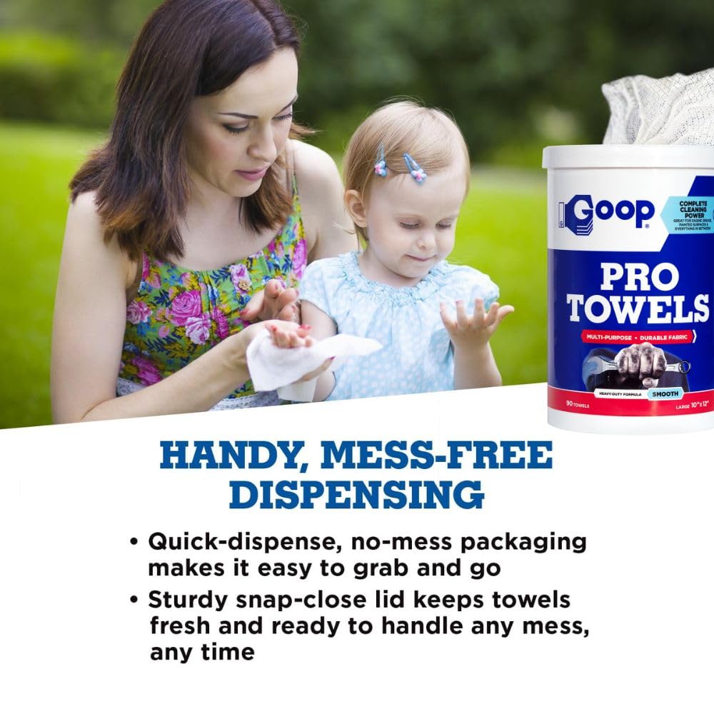GOOP Pro Towels Heavy-Duty Multi-Surface Cleaning Wipes - Removes Engine Grease, Grime & Paint - Safe for Tools, Machinery & Painted Surfaces - 90