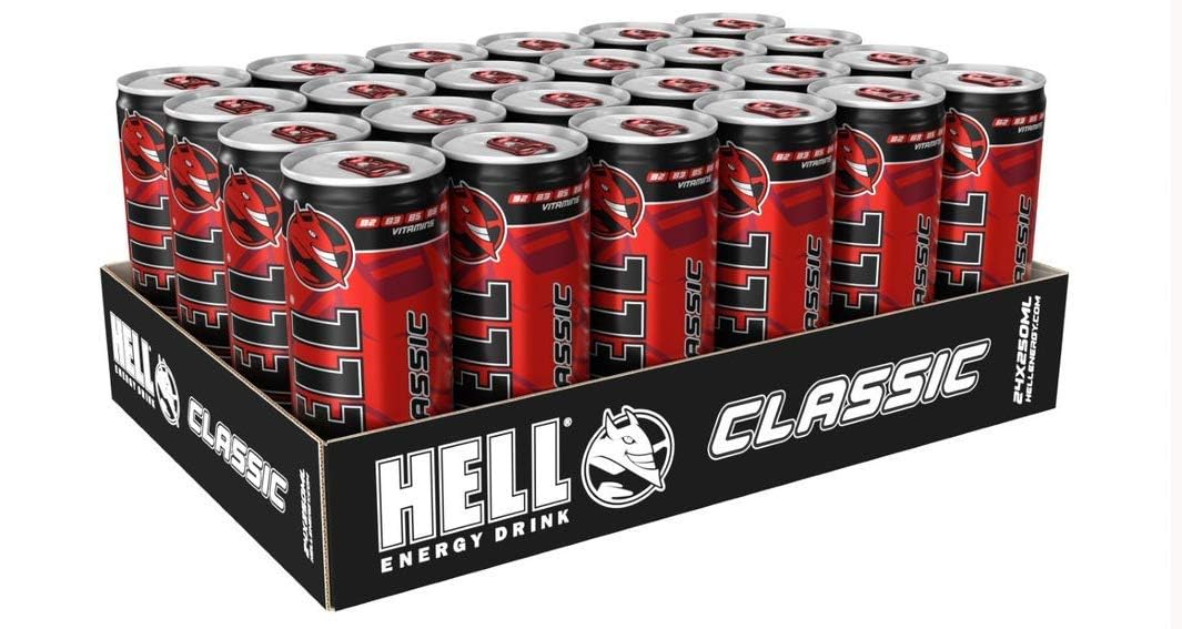 HELL CLASSIC Energy Drink | 32 mg/100 ml Caffeine | Vitamins B3, B5, B6, B12 | No Preservatives | Environmentally Friendly Packaging | 24 x 250ml |