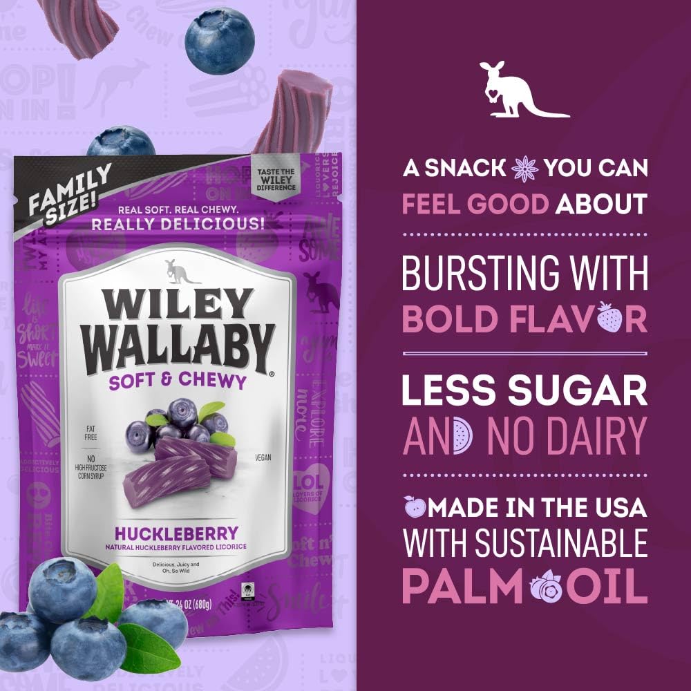 Wiley Wallaby Licorice 24 Ounce Classic Gourmet Soft & Chewy Australian Huckleberry Licorice Candy Twists, 1 Pack