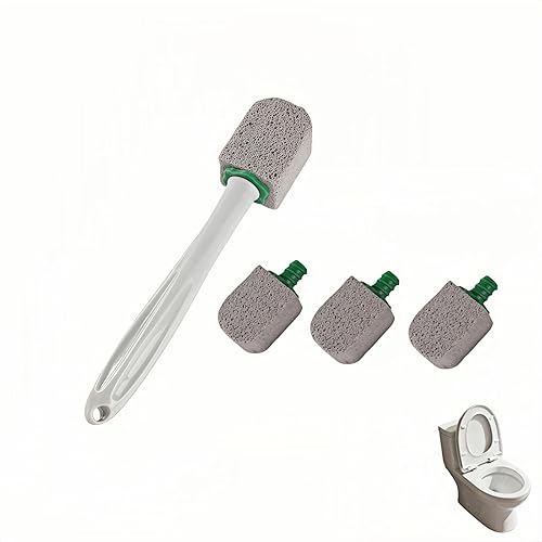 Pumice Toilet Brush Scrubber with 9.5” Handle - 1 Scrubber + 4 Pumice Stones - Remove Hard Water Stains, Rust & Lime from Toilet, Tub, Tile, Grill