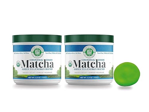 Green Foods Organic Matcha Green Tea Powder - Antioxidants and Energy - 2 pack of 5.5oz, 11 Oz total with 60 Servings + stress ball