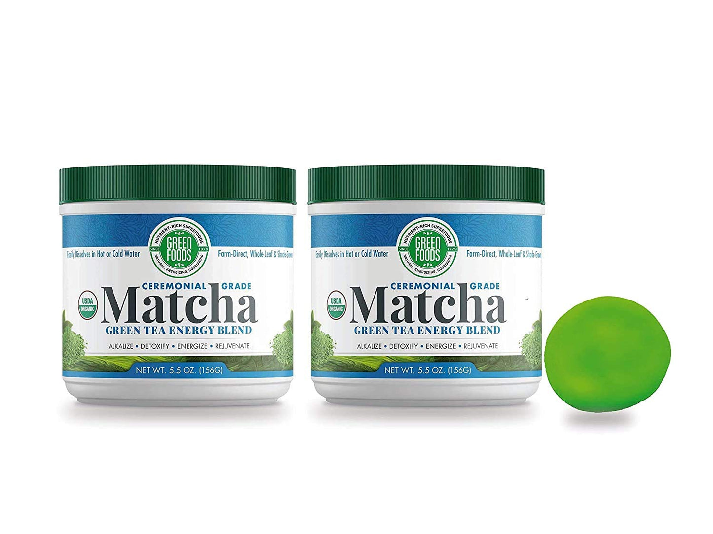 Green Foods Organic Matcha Green Tea Powder - Antioxidants and Energy - 2 pack of 5.5oz, 11 Oz total with 60 Servings + stress ball