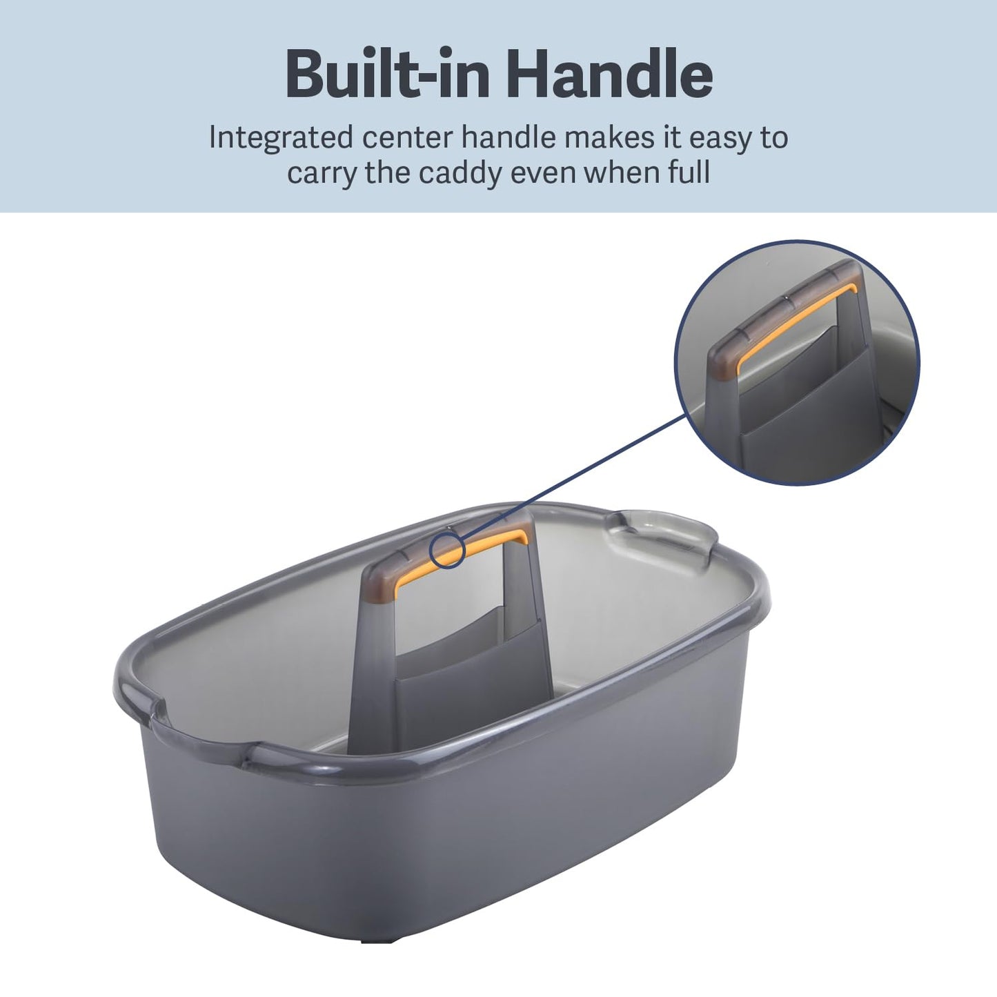 Casabella Cleaning Storage Caddy with Handle Plastic Multipurpose Organizer, Rectangle, 1.85-Gallon, Gray