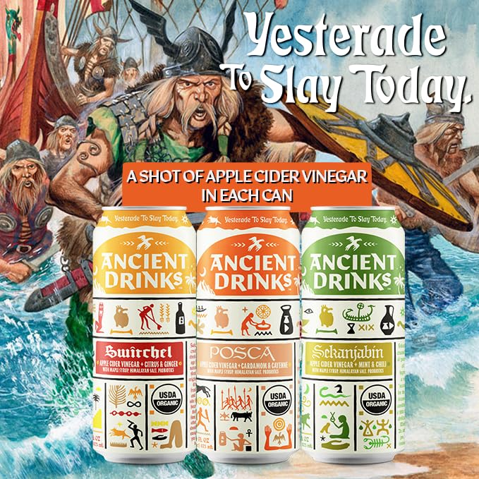 ANCIENT DRINKS Apple Cider Vinegar Electrolyte Drink with Probiotics - Organic Hydration Beverage Variety Pack (Posca, Switchel, Sekanjabin) - ACV