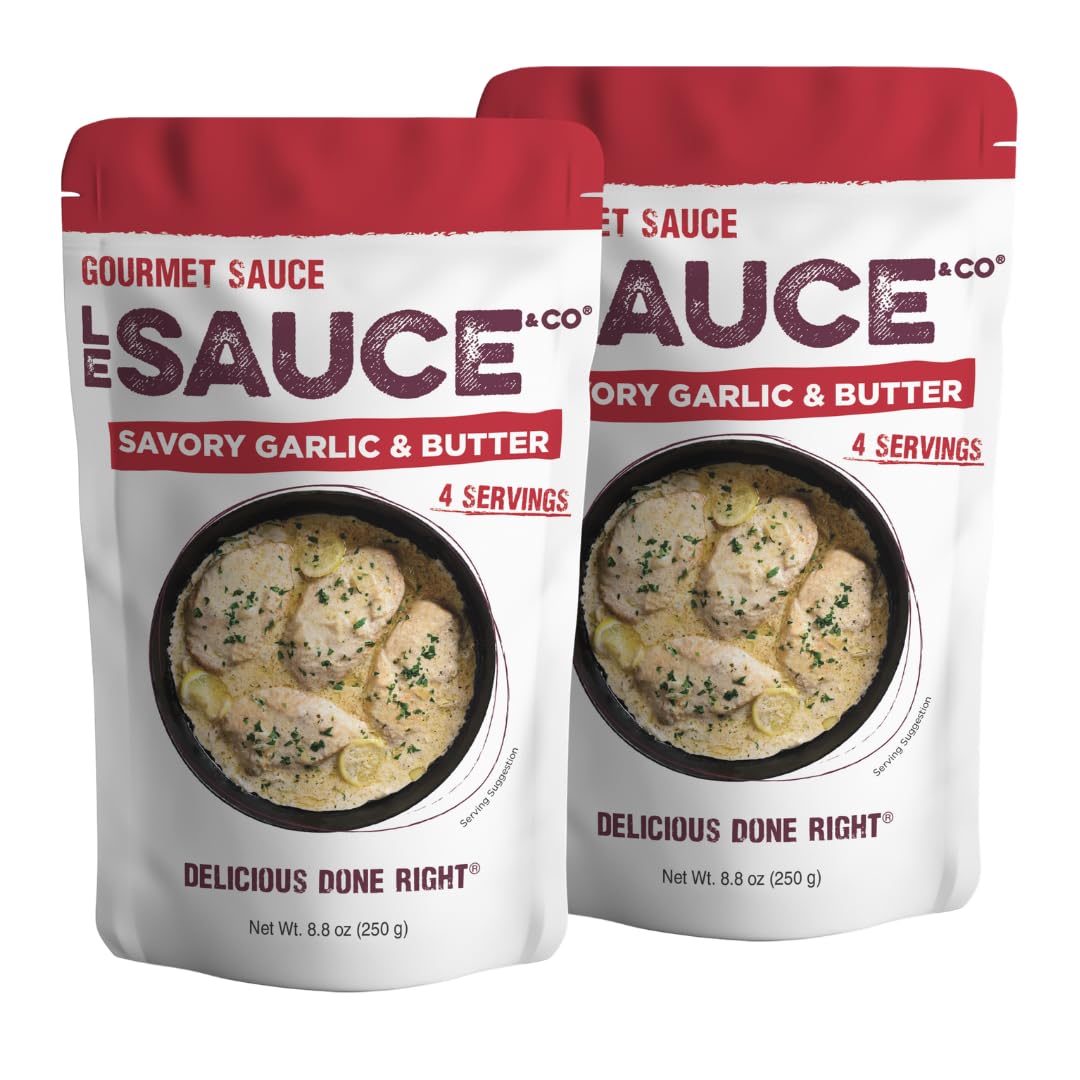 Le Sauce & Co. Savory Garlic & Butter Sauce for Moms & Cooks - Gourmet Meal Solution with Garlic, Heavy Cream & Chicken bone broth - Real Food