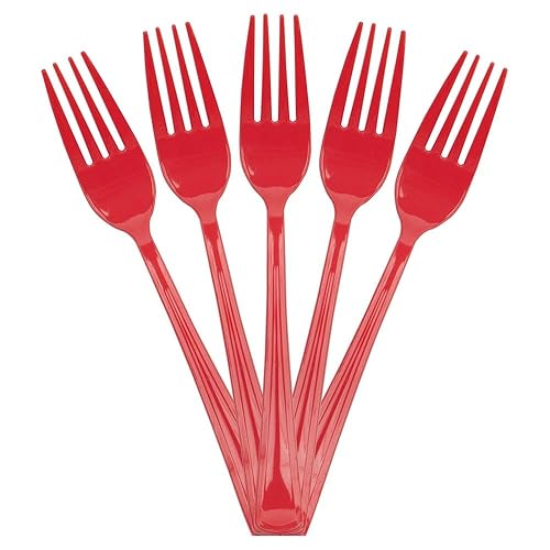 JAM PAPER Premium Utensils Party Pack - Plastic Forks - Red - 48 Disposable Forks/Pack