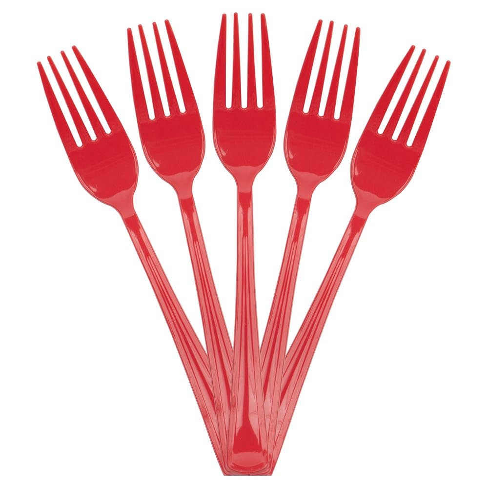 JAM PAPER Premium Utensils Party Pack - Plastic Forks - Red - 48 Disposable Forks/Pack
