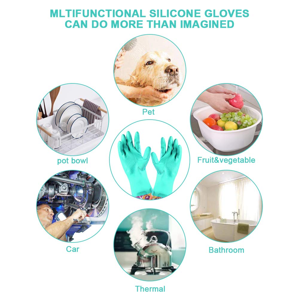 Dishwashing Rubber Gloves 3 Pairs, Aixingyun Non-Slip Household Laundry Kitchen Cleaning Gloves, Reusable PU Waterproof Latex Gloves Gift for Mom