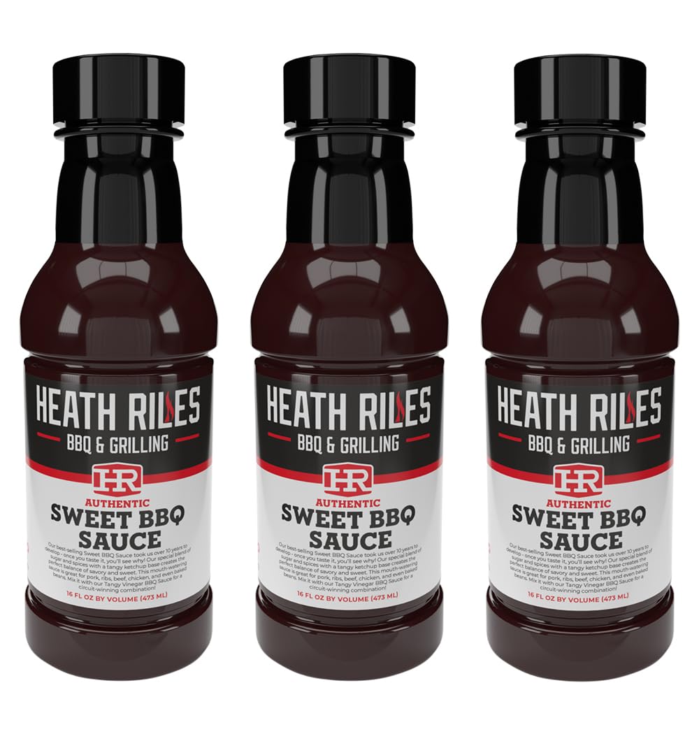 Heath Riles BBQ Sauces, Sweet BBQ Sauce, Pit Master Barbecue Sauce For Meat, Marinades, Dressings, 3 bottles,16 oz.