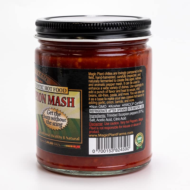 Trinidad Scorpion Pepper Butch T Mash by Magic Plant - Lava Hot Scorpion Chili, 1.2M - 2M SHUs - Fruity Tangy Flavor, Make Hot Sauce, Hot Honey, Spicy