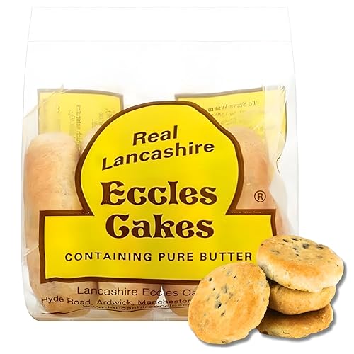 Real Lancashire Eccles Cakes - 4 Pieces (5.29oz / 150g) - British Snack Cakes with Pure Butter & Dried Currants, Traditional English Fruit Cake