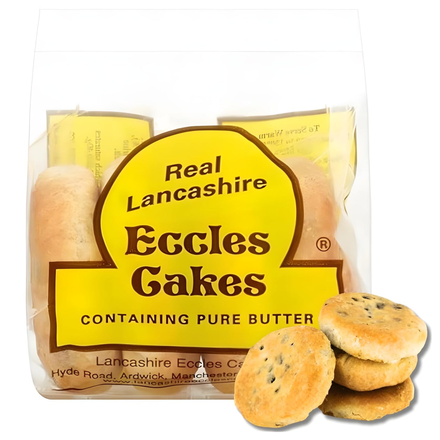 Real Lancashire Eccles Cakes - 4 Pieces (5.29oz / 150g) - British Snack Cakes with Pure Butter & Dried Currants, Traditional English Fruit Cake