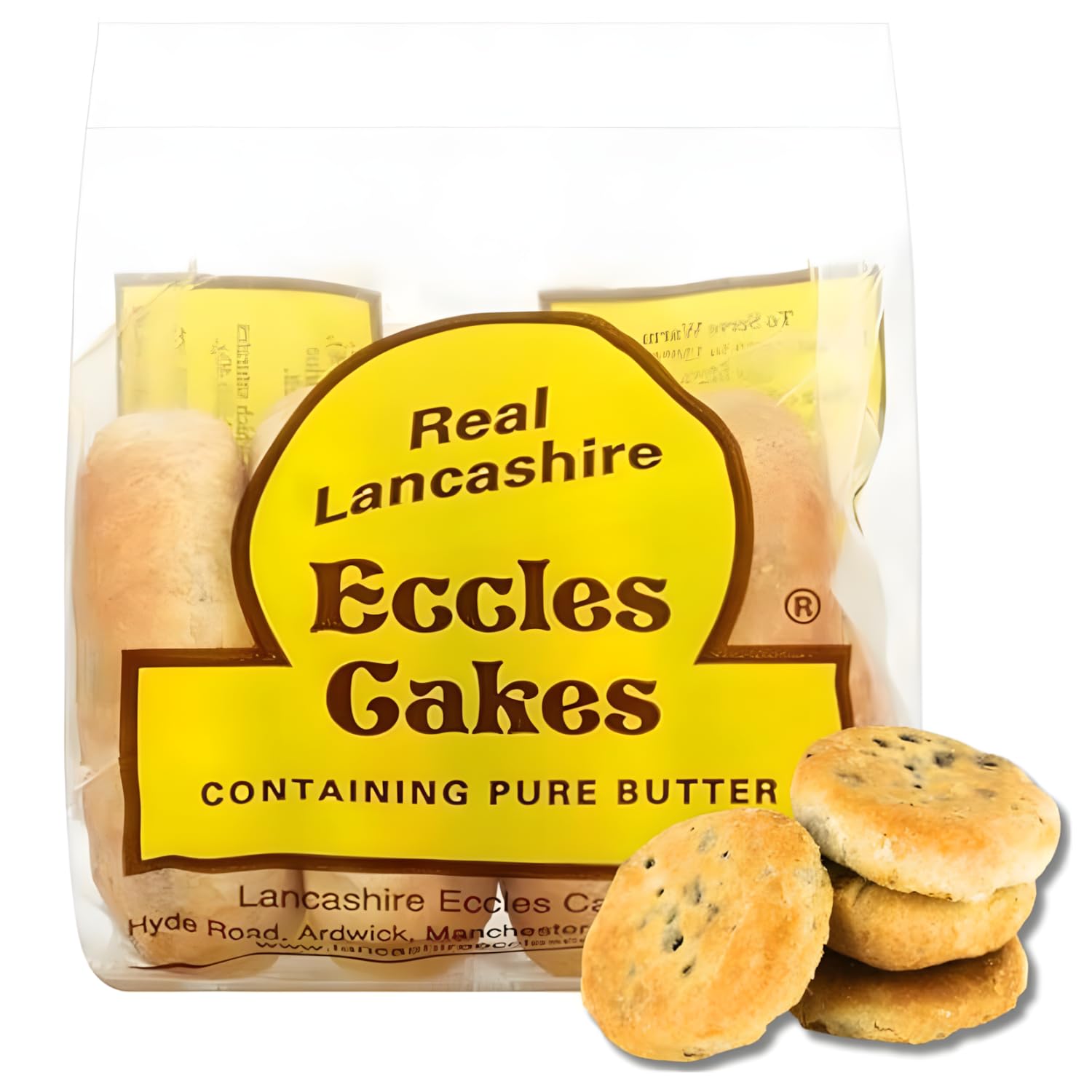 Real Lancashire Eccles Cakes - 4 Pieces (5.29oz / 150g) - British Snack Cakes with Pure Butter & Dried Currants, Traditional English Fruit Cake