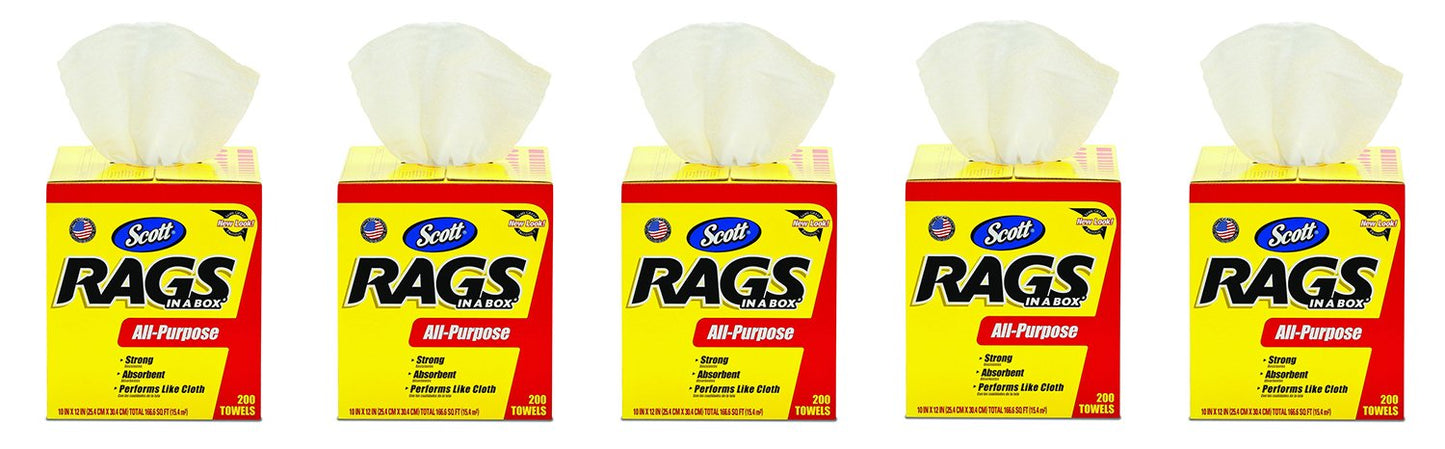 Kimberly-Clark Scott 75260 Rags in a jrxJR Box, White, 5 Boxes of 200 Towels FxGnW