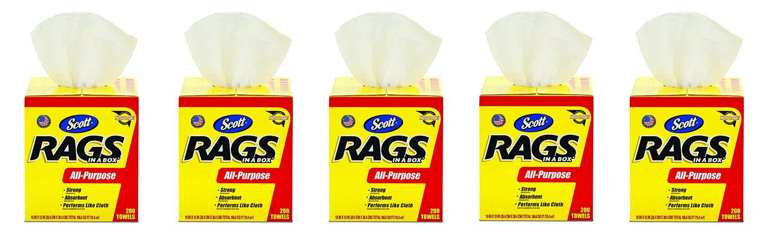 Kimberly-Clark Scott 75260 Rags in a jrxJR Box, White, 5 Boxes of 200 Towels FxGnW