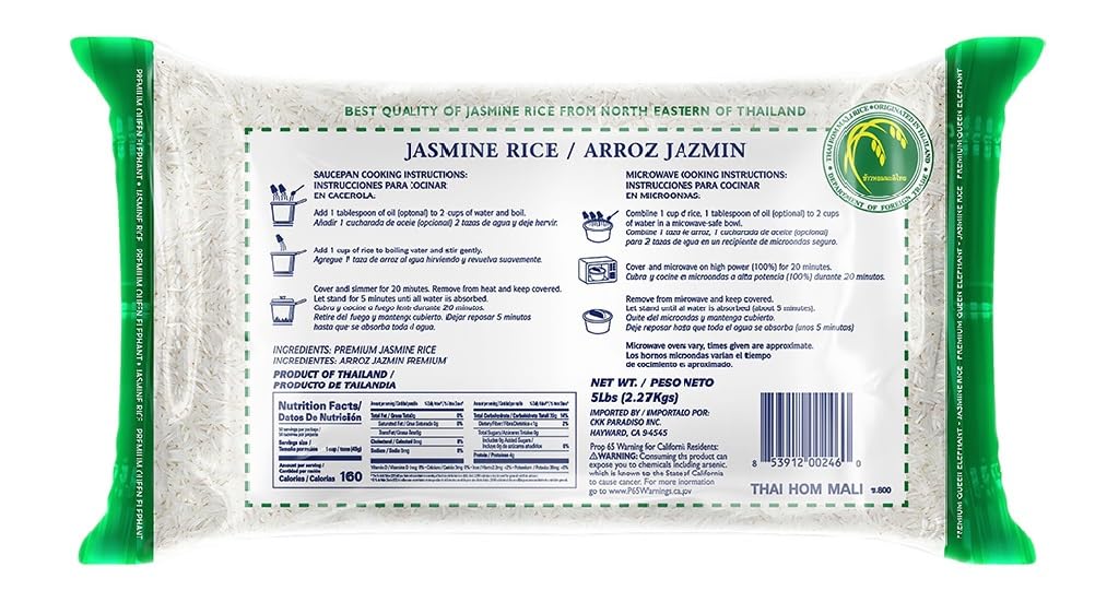 Queen Elephant Premium White Jasmine Rice 5 Lbs (Bag) | Product of Thailand