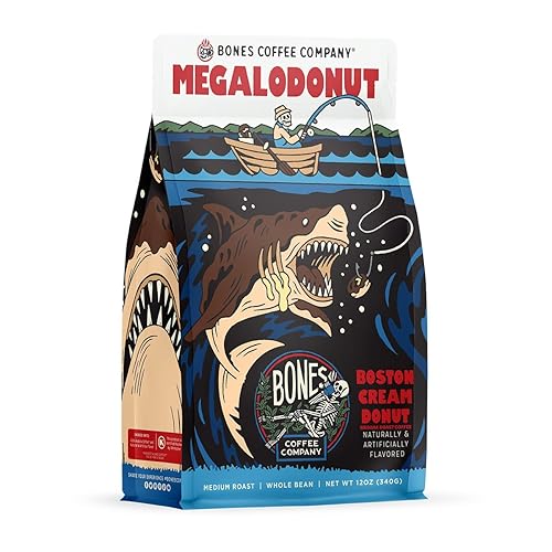 Bones Coffee Company Megalodonut, Boston Cream Donut Flavored Coffee, Medium Roast Low Acid Arabica Beans Compatible with Auto drip and French Press