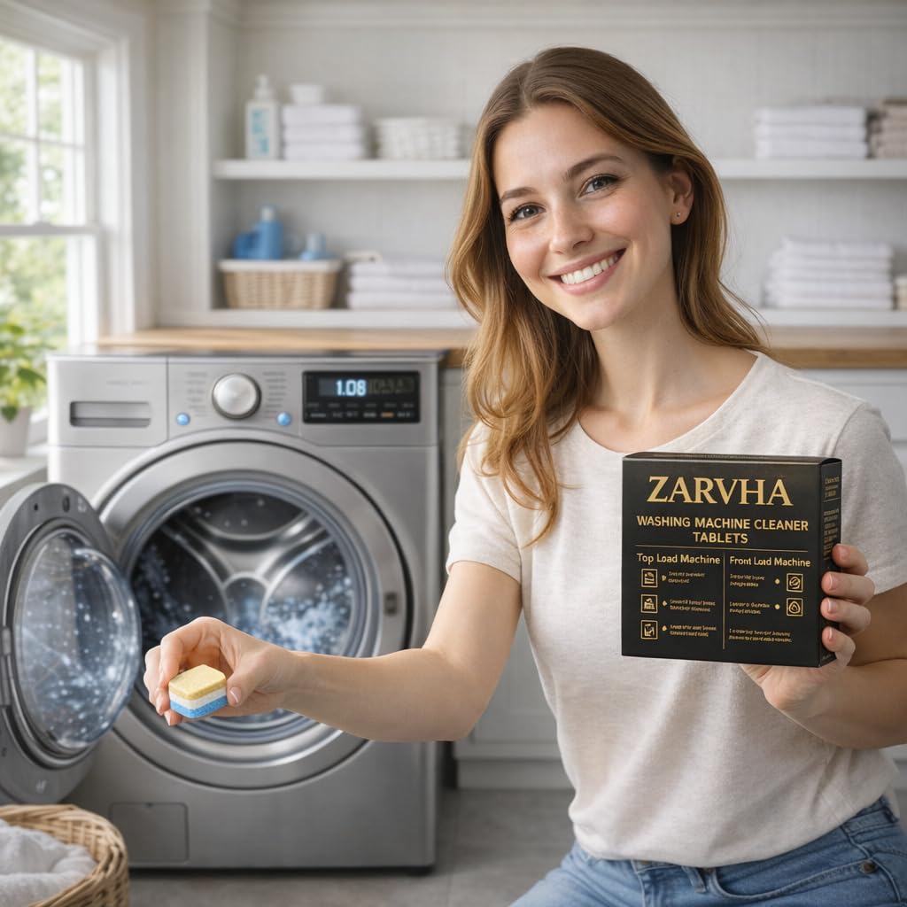 ZARVHA Deep Cleaning Washing Machine Cleaner Tablets - 24 Count (1 Year Supply) - Effective Residue & Limescale Remover for HE and Standard Front or