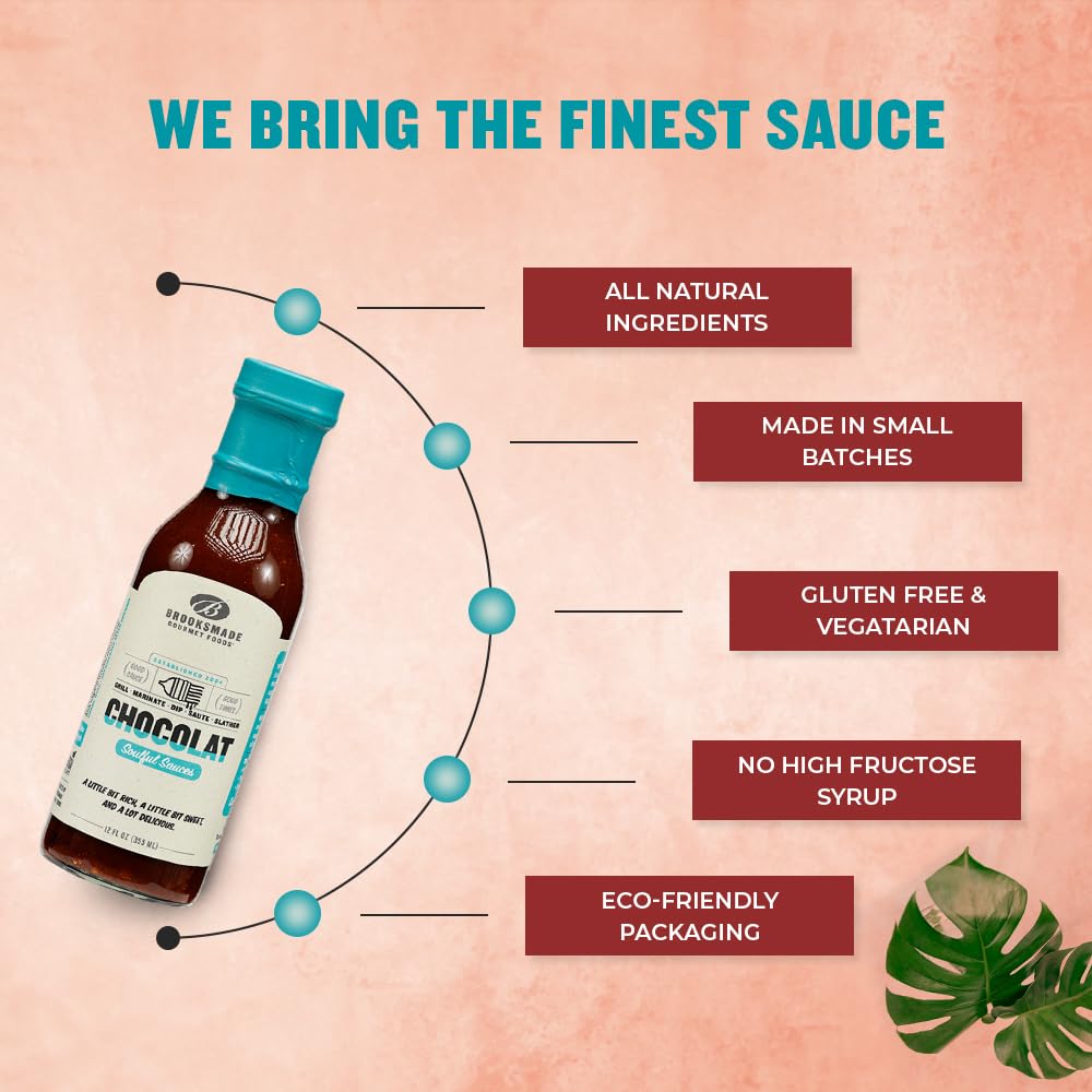 Brooksmade Gourmet Foods Soulful Sauces, Chocolate BBQ Sauce & Marinade, Gluten Free, No High Fructose Corn Syrup, 12 oz. Use as marinade,