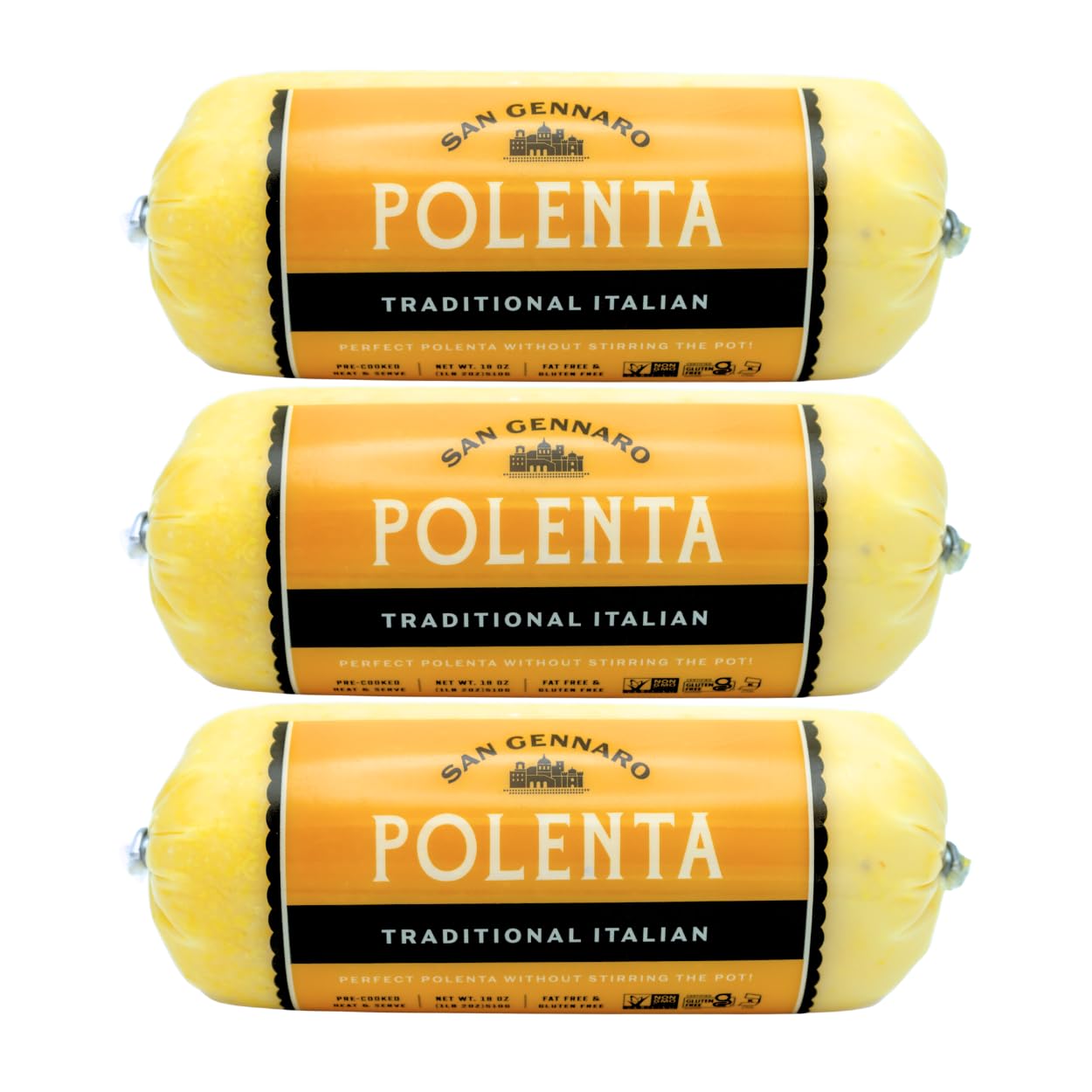 Traditional Italian Polenta Tube by San Gennaro | Gluten Free Cornmeal | Made from Yellow Corn Non-GMO Ingredients for Authentic Flavor | Ready