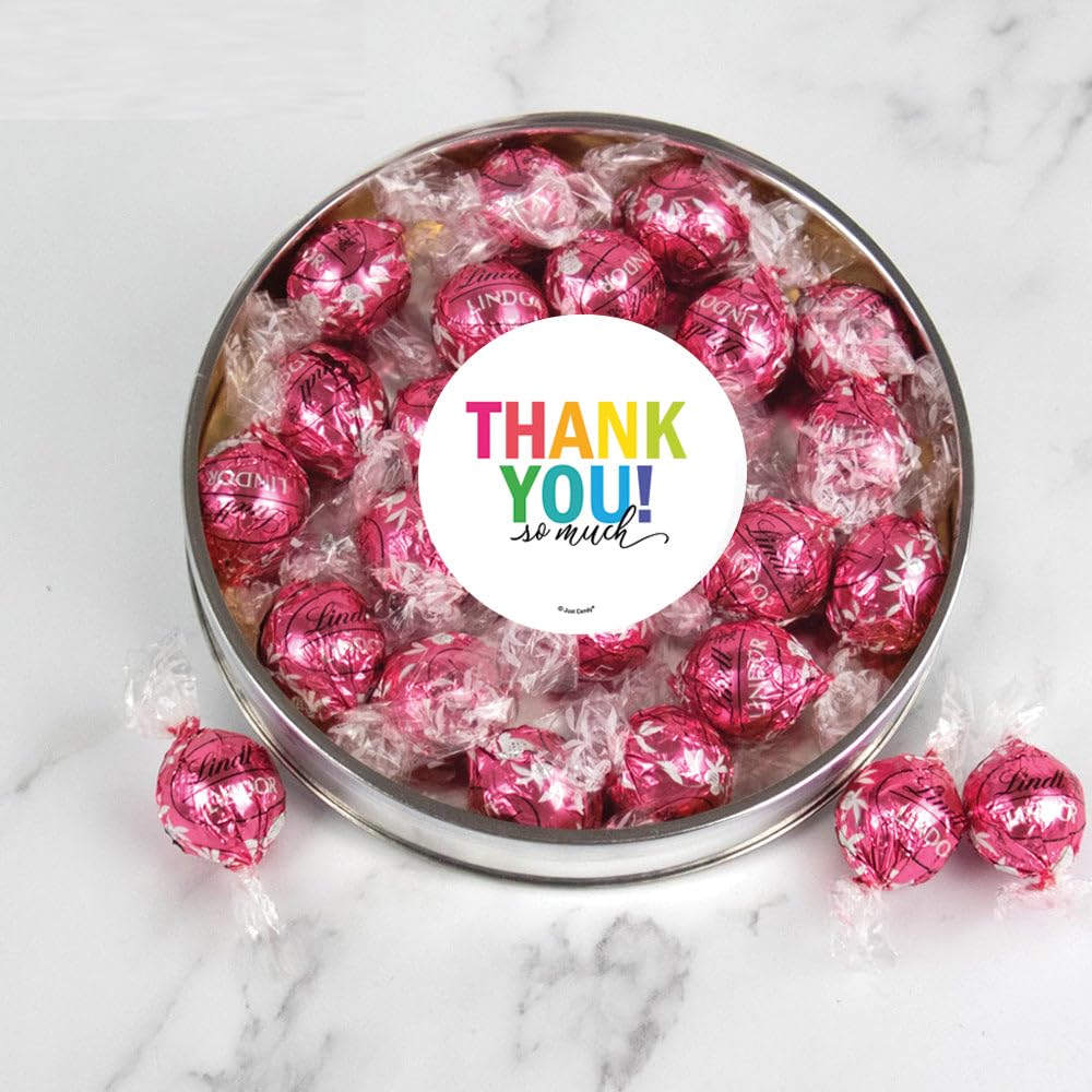 Thank You Candy Gift Tin Large Plastic Tin with Pink Candy Truffles