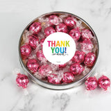 Thank You Candy Gift Tin Large Plastic Tin with Pink Candy Truffles