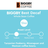 BIGGBY Best Decaf, Whole Bean Coffee, 12 oz Bag, Medium Roasted