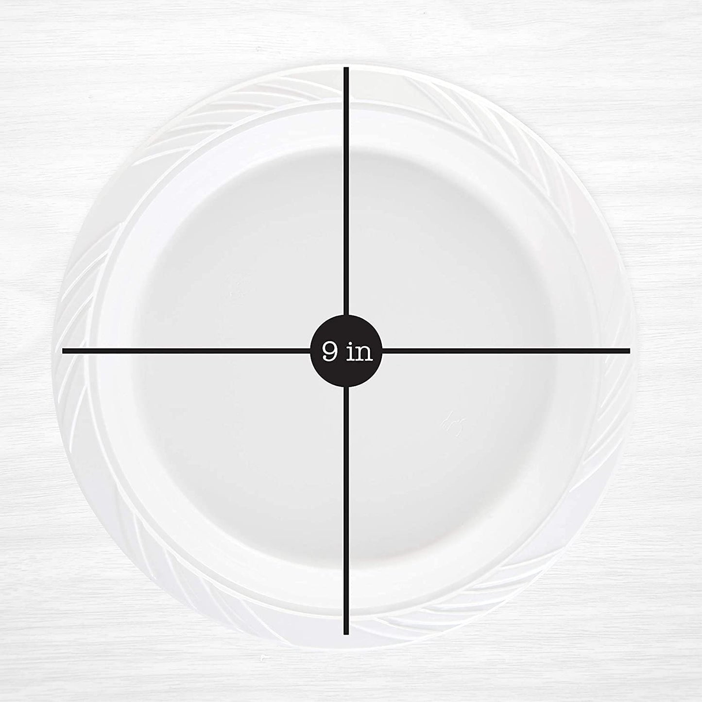 Nicole Fantini 9'' inch Round Plastic Plates Microwaveable, Disposable, White, Dinnerware - 300 Count