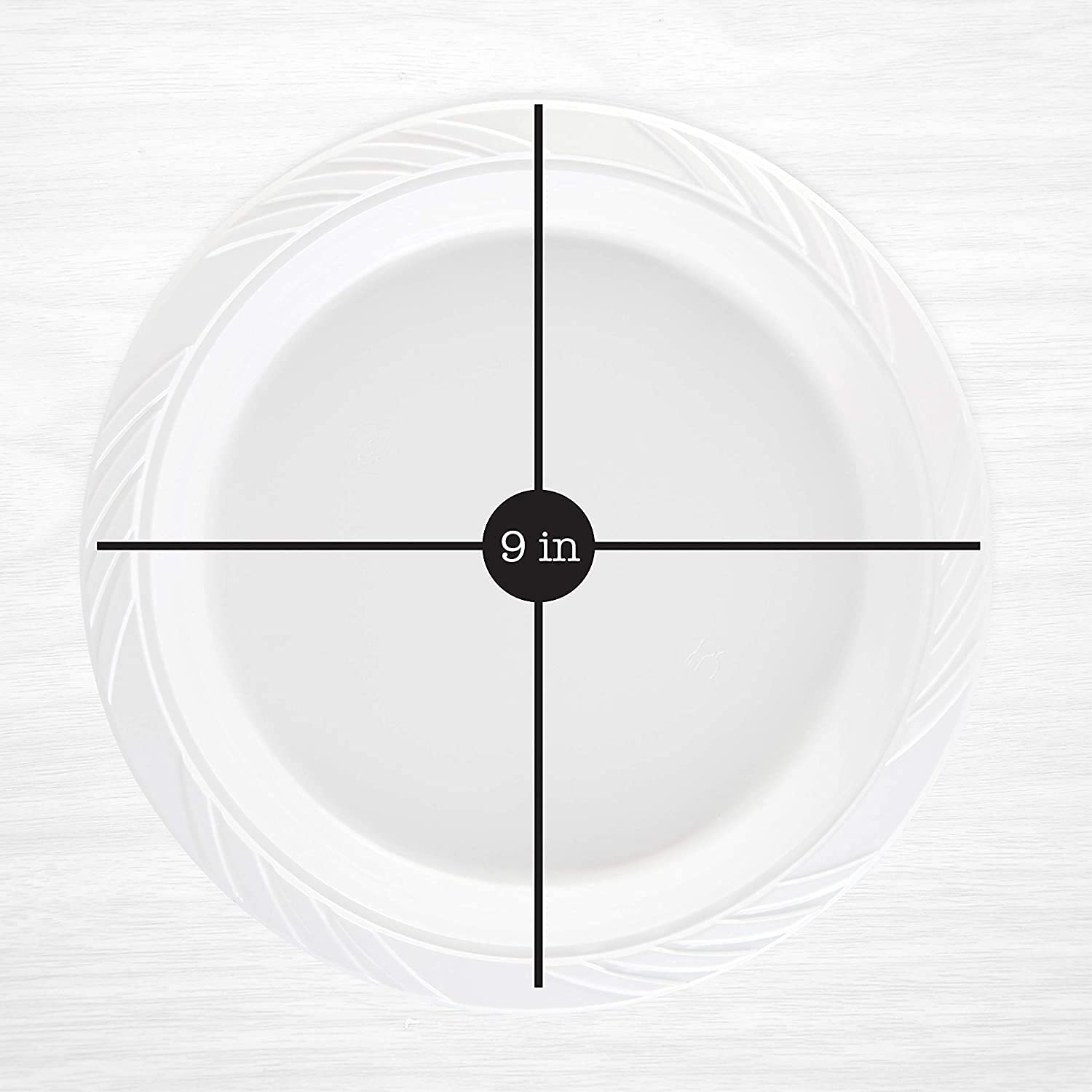 Nicole Fantini 9'' inch Round Plastic Plates Microwaveable, Disposable, White, Dinnerware - 300 Count