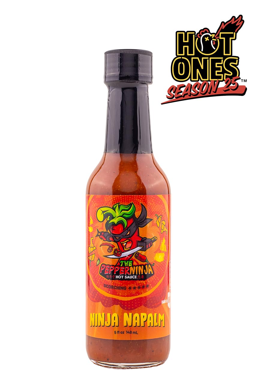 Ninja Napalm By The Pepper Ninja Hot Sauce, Mild Hot Sauce With Flavors Of Scorpion Peppers, Onion & Lime Juice, Made With All Natural Ingredients, 5