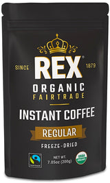 Rex Coffee Organic Fairtrade Freeze-Dried Instant Coffee - Medium Roast Arabica, 7.05 oz Resealable Pouch Bag - Lab Tested for Mold, Mycotoxins, Heavy