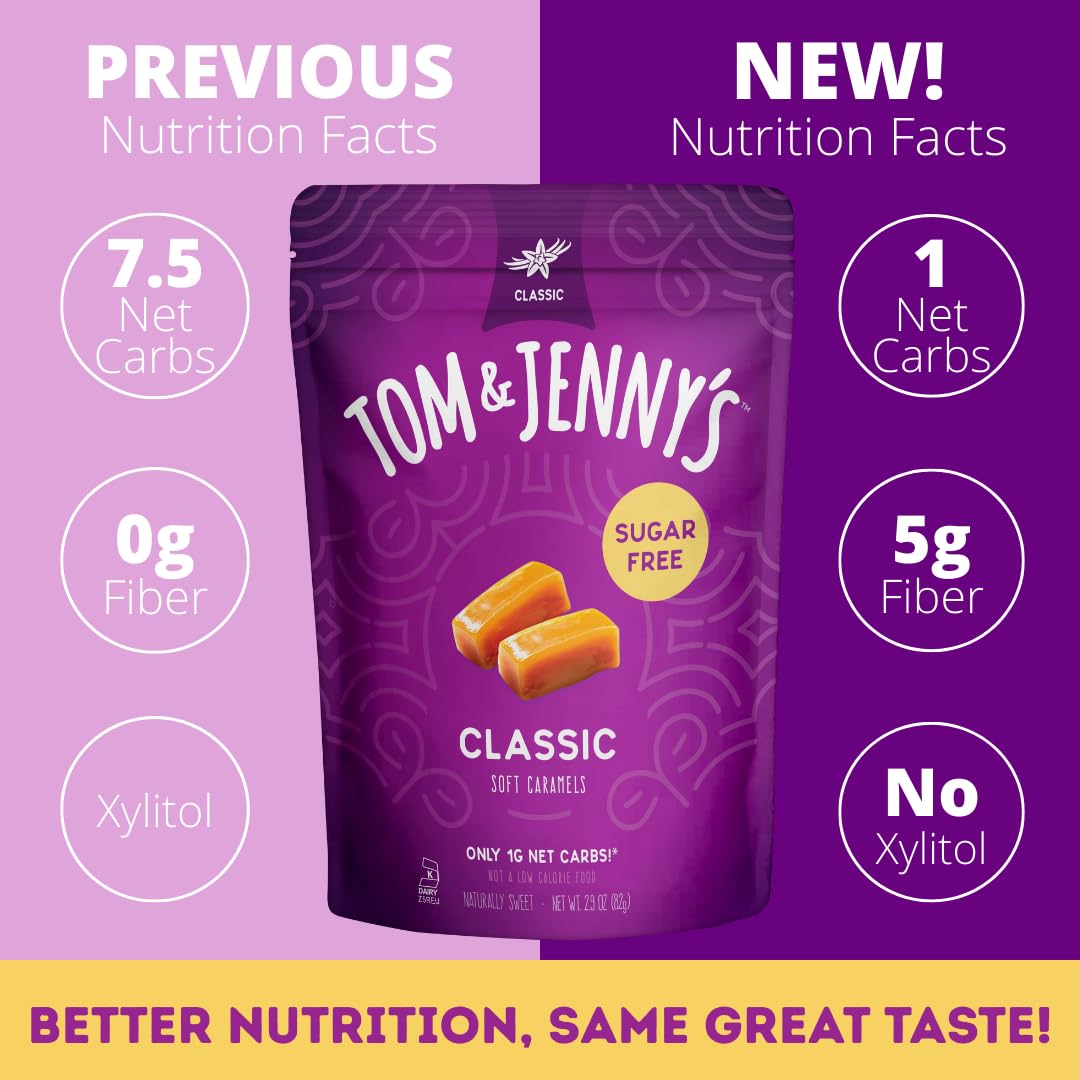 Tom & Jenny's Sugar Free Candy (Soft Caramel) with Sea Salt and Vanilla - Low Net Carb Keto Candy - with Allulose and Maltitol - (Flavor Variety Pack