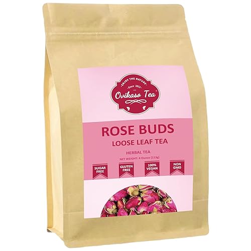 Ovikaso Tea, Dried Rose Buds, 4 oz (300+ Cups), 100% Natural, Direct From Source, Food grade, Non-GMO, No Caffeine, Use in Tea, Baking, Crafts